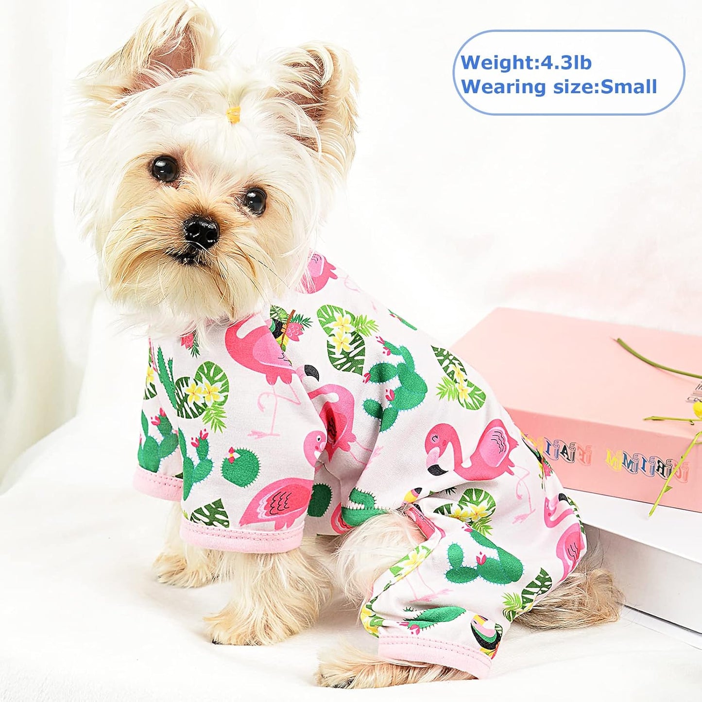 Dog Pajamas Pjs Summer Dog Clothes for Small Dogs Girl - Boy - Medium Size Dogs, Soft Stretchy Puppy Clothes Fall Doggie Onesies Cat Pet Jammies Outfit Flamingo Pink
