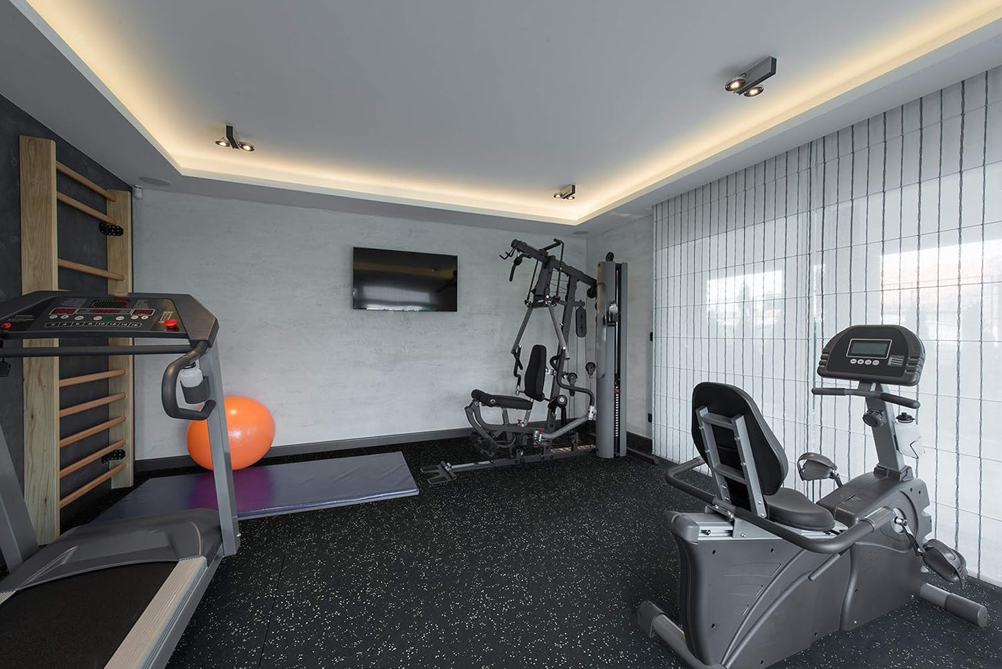 Playsafer Genaflex Rubber Gym Floor Mat, Heavy Duty Commercial Protective Gym Flooring Roll - 8mm Thick (Black, 4' X 10')