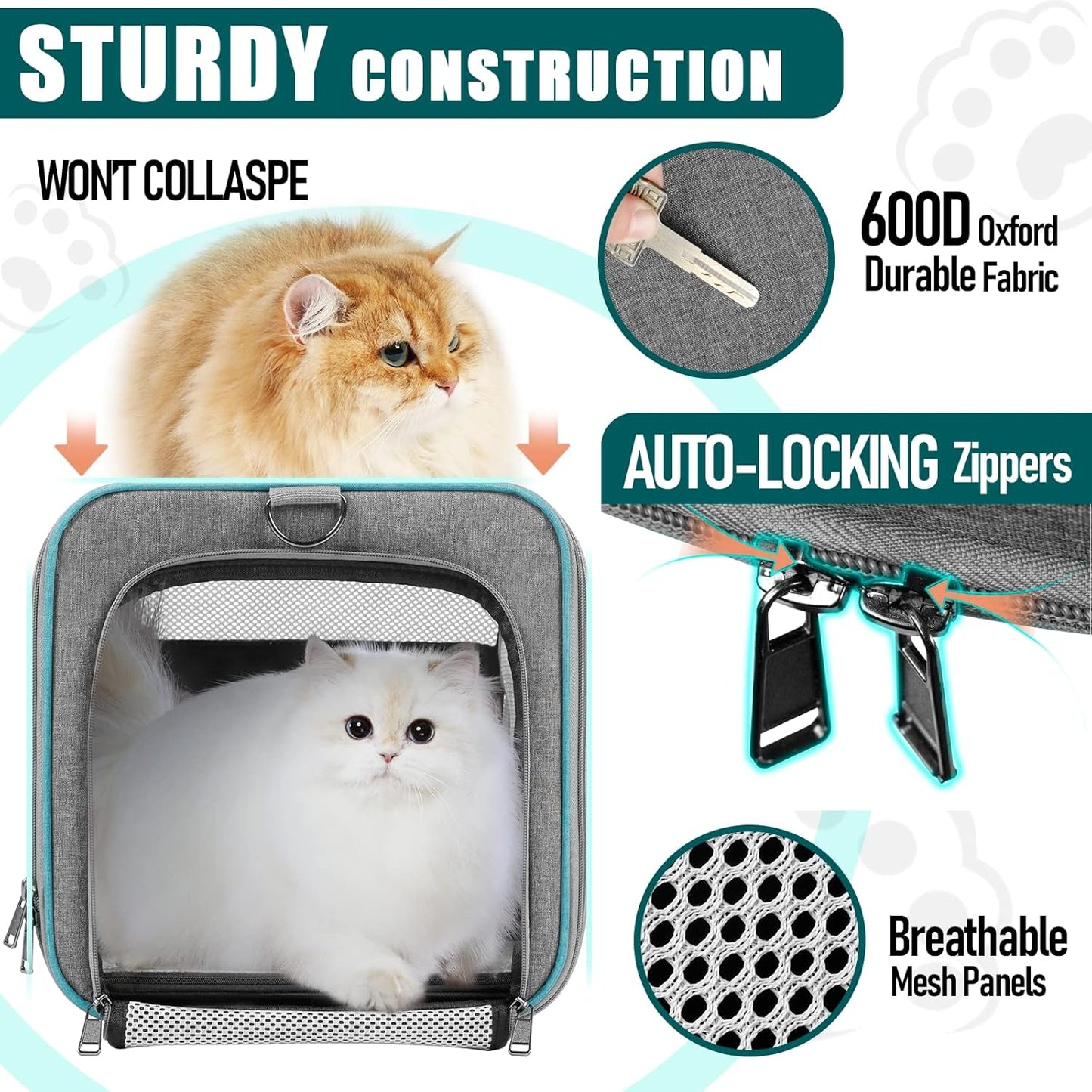 Pet Carrier for Large Cats 20 lbs+ / Soft Sided Small Dog Travel Carriers Top Load/Collapsible Carrier Bag for Big Cat / 2 Kittens Sturdy Transport Carriers Long Trips/Medium Cats 15 pounds