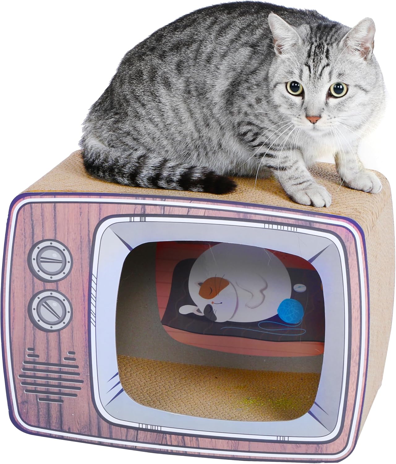 TV Cat Scraper - Durable Cat Leisure Bed - Indoor Scraper and Play House - Corrugated Toy Cat Birthday - 16.9L*12.5W*9H