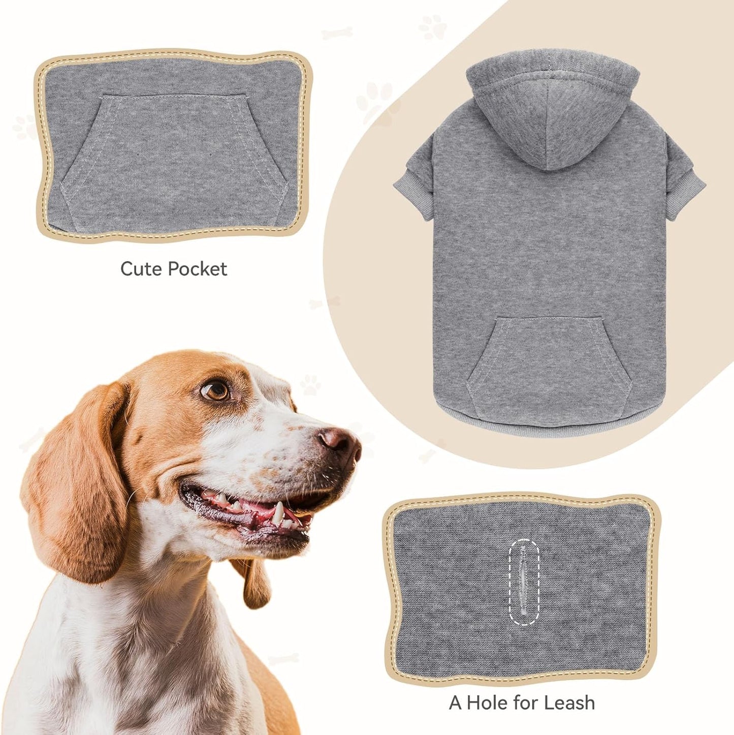 Dog Sweaters for Medium Dogs Dog Hoodie Dog Sweater Solid Soft Brushed Fleece Dog Clothes Dog Hoodie Sweatshirt with Pocket(Grey-M)