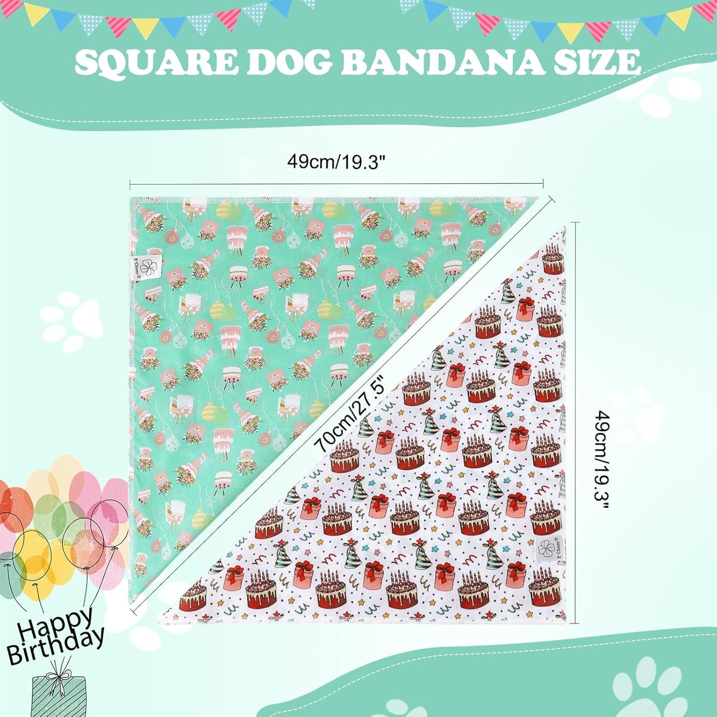 E-Clover Dog Birthday Cake Dog Bandanas White Green Scarf for Dogs Boy Girl Cute Costumes Accessories for Medium Large Dogs