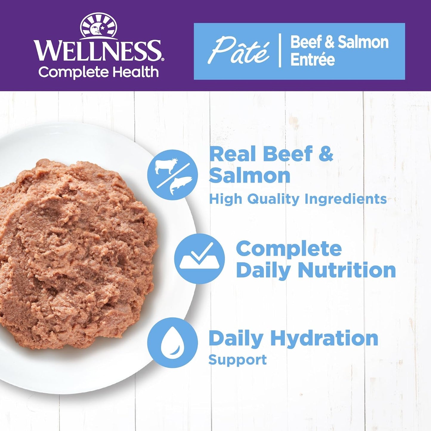 Wellness Complete Health Pate Adult Wet Cat Food, Natural, Protein-Rich, Grain Free, 3 Ounce, 24 Pack, (Beef & Salmon)