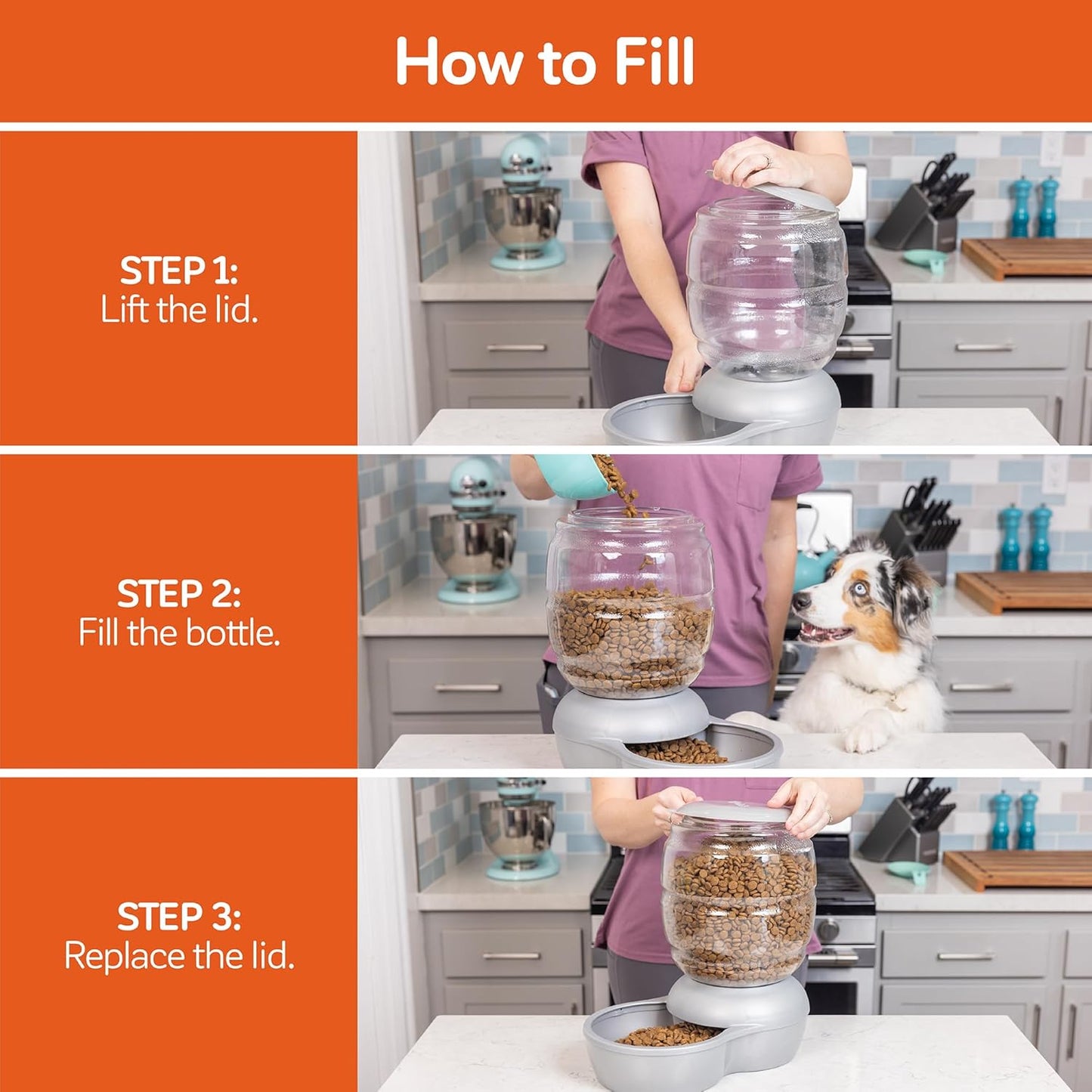 Petmate Replendish Gravity Feeder, 5 lb, Blue, Made in USA