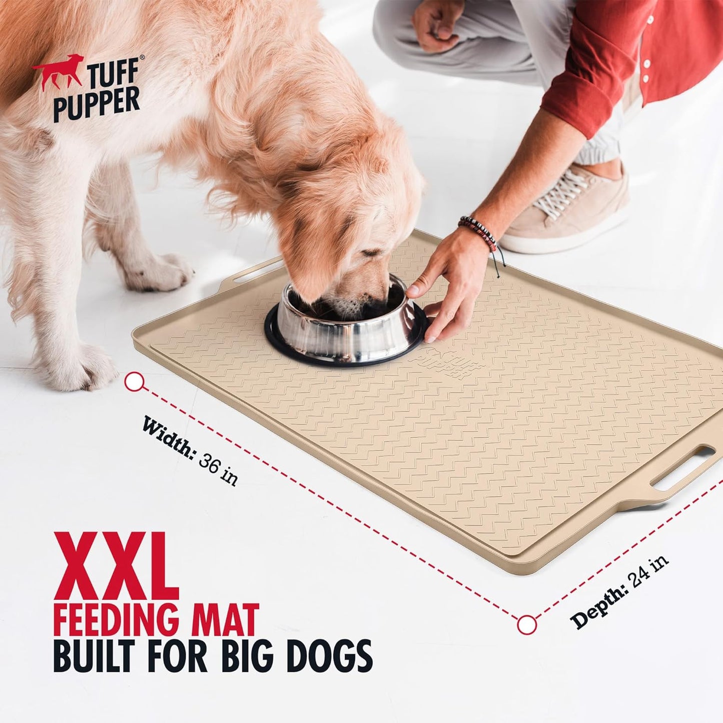 Tuff Pupper 36x24 XXL Dog Feeding Mat for Food and Water | Dog Food Mats for Floors | Waterproof Dog Water Bowl Mat | Dog Placemats Pet Food Mat | Silicone Feeding Mat for Cats and Cat Bowls