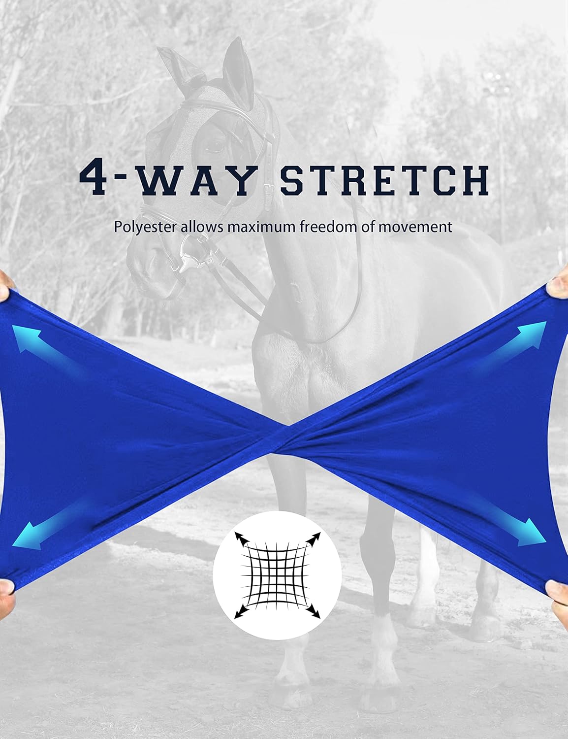 Horse Fly Mask with Ears, UV Protection Mask for Horses, Elasticity Mask with Big Mesh Eye Covers, Snug Fitting Comfortable Breathable Lightweight Royal Blue Full Size