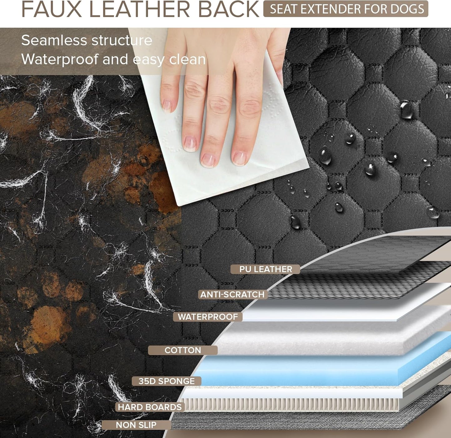 XL Truck Back Seat Extender for Dogs, PU Leather Hard Bottom Car Seat Cover for Dogs,Heavy Duty Dog Car Seat Cover for Back Seat, Waterproof Dog Hammock for Truck, F150, Ram1500 and Large SUV