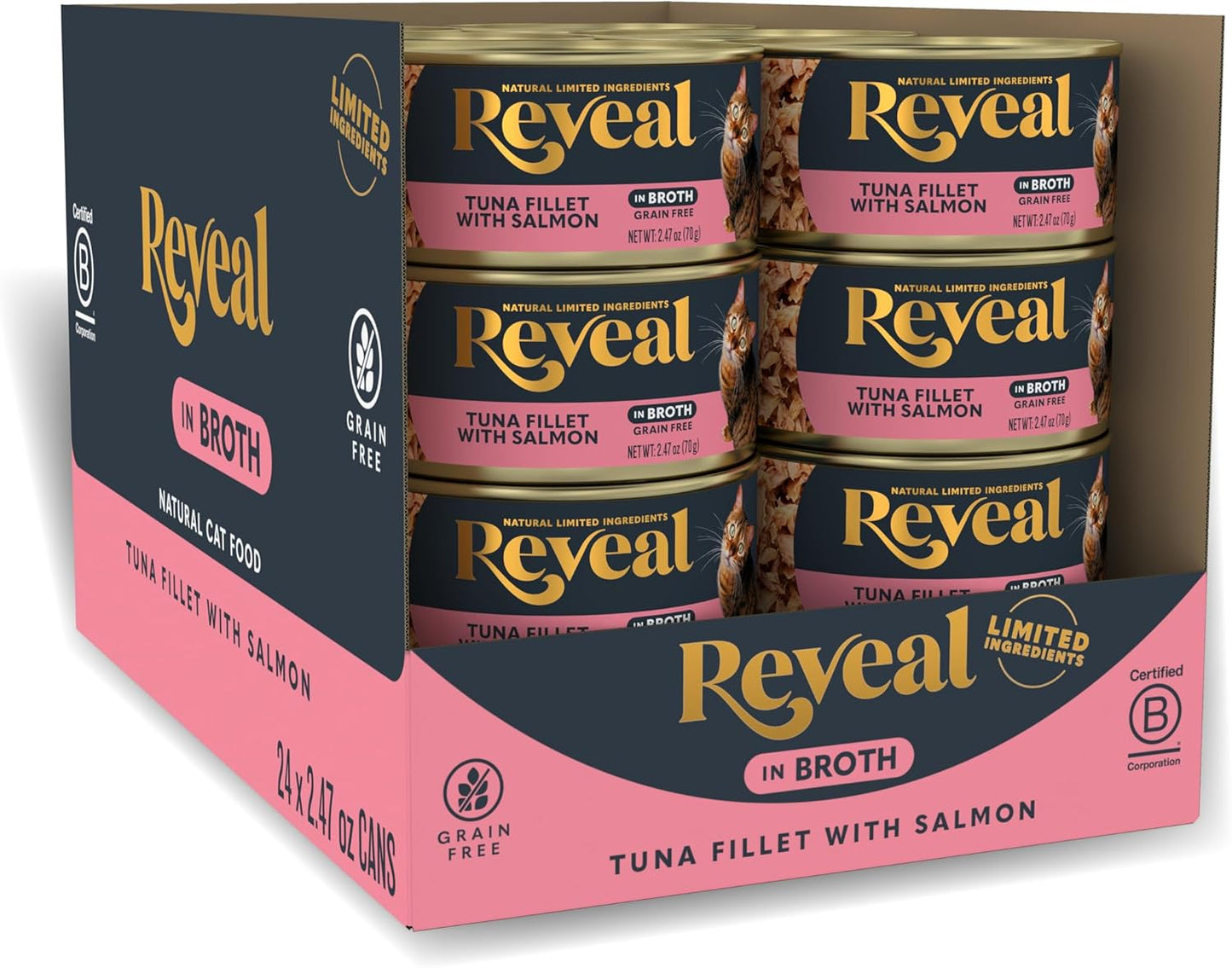 Reveal - Grain Free | Wet Canned Cat Food | 2.47oz - 24 Pack - Premium Nutrition, 100% Natural, No Additives, and Limited Ingredients (Tuna with Salmon in Broth)