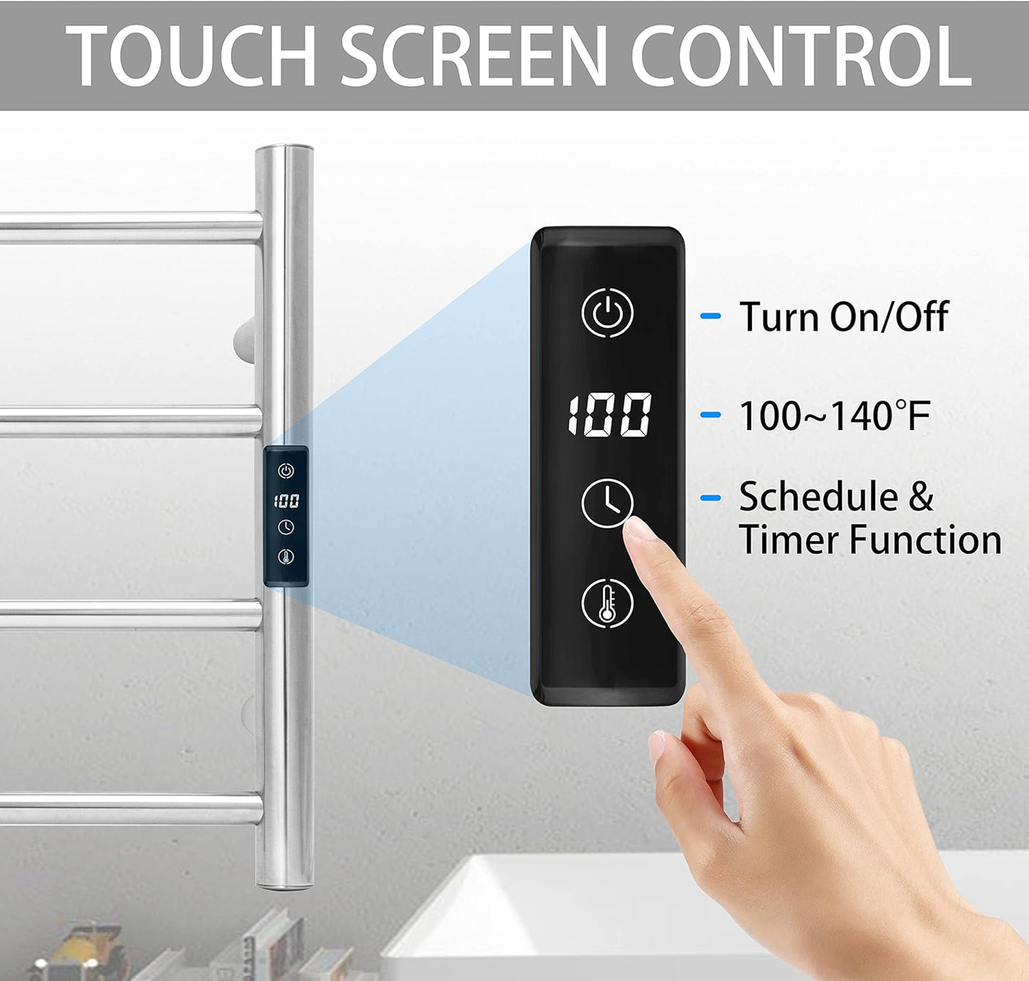 KEG Smart WiFi Towel Warmer Wall Mounted with Built-in Timer and Temperature Adjust Control, 4 Bars Electric Stainless Steel Heated Towel Racks for Bathroom Brushed Nickel