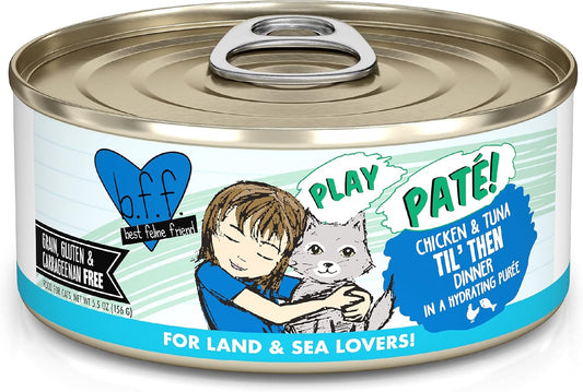 Weruva B.F.F. Play - Best Feline Friend Paté Lovers, Aw Yeah!, Chicken & Tuna Til' Then with Chicken & Tuna, 5.5oz Can (Pack of 8)