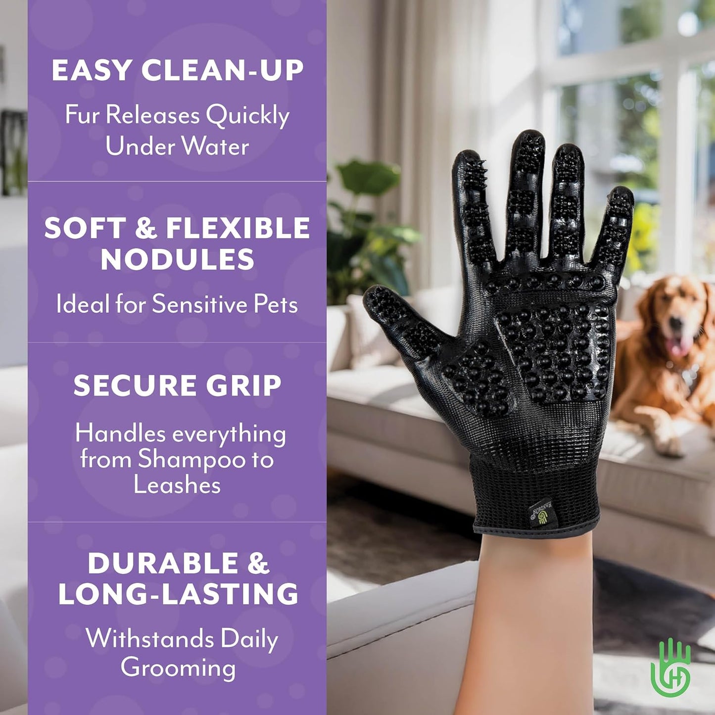 H HANDSON Pet Grooming Gloves - Patented #1 Ranked, Award Winning Shedding, Bathing, & Hair Remover Gloves - Gentle Brush for Cats, Dogs, and Horses