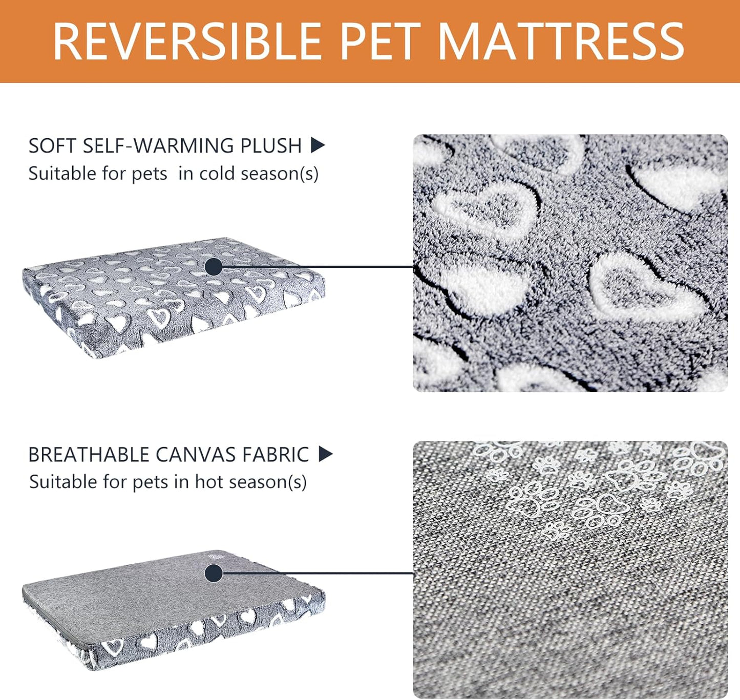 VANKEAN Dog Crate Mat Reversible Cool and Warm, Stylish Dog Bed for Crate with Waterproof Inner Linings and Removable Machine Washable Cover, Firm Support Dog Pad for Small to XX-Large Dogs, Grey