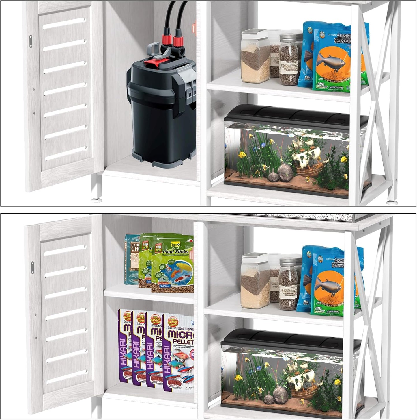 40-50 Gallon Fish Tank Stand, Aquarium Stand with Cabinet Accessories Storage, Heavy Duty Metal Frame, 40.55" L*18.89" W Tabletop, 850LBS Capacity, White PG02YGW