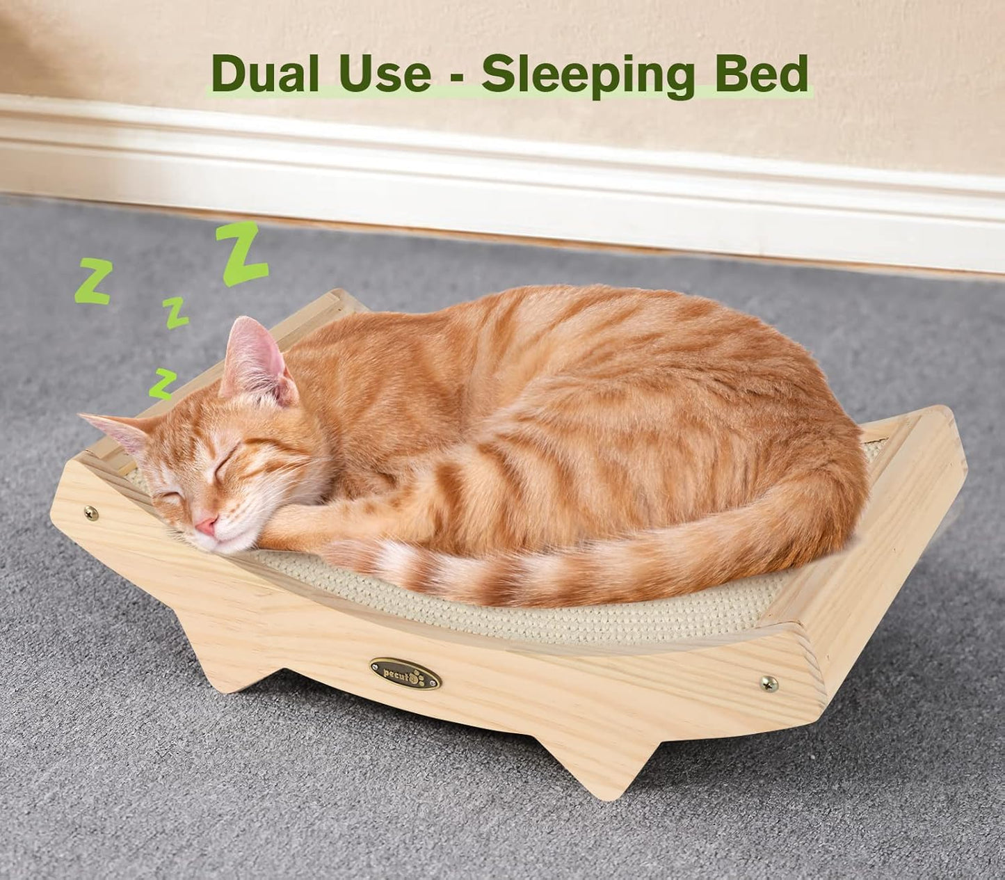 Cat Scratchers for Indoor Cats, Double-Sided Cat Scratcher with Natural Sisal, Scratch Pad for Scratcher Lounge, Durable Solid Wooden Structure
