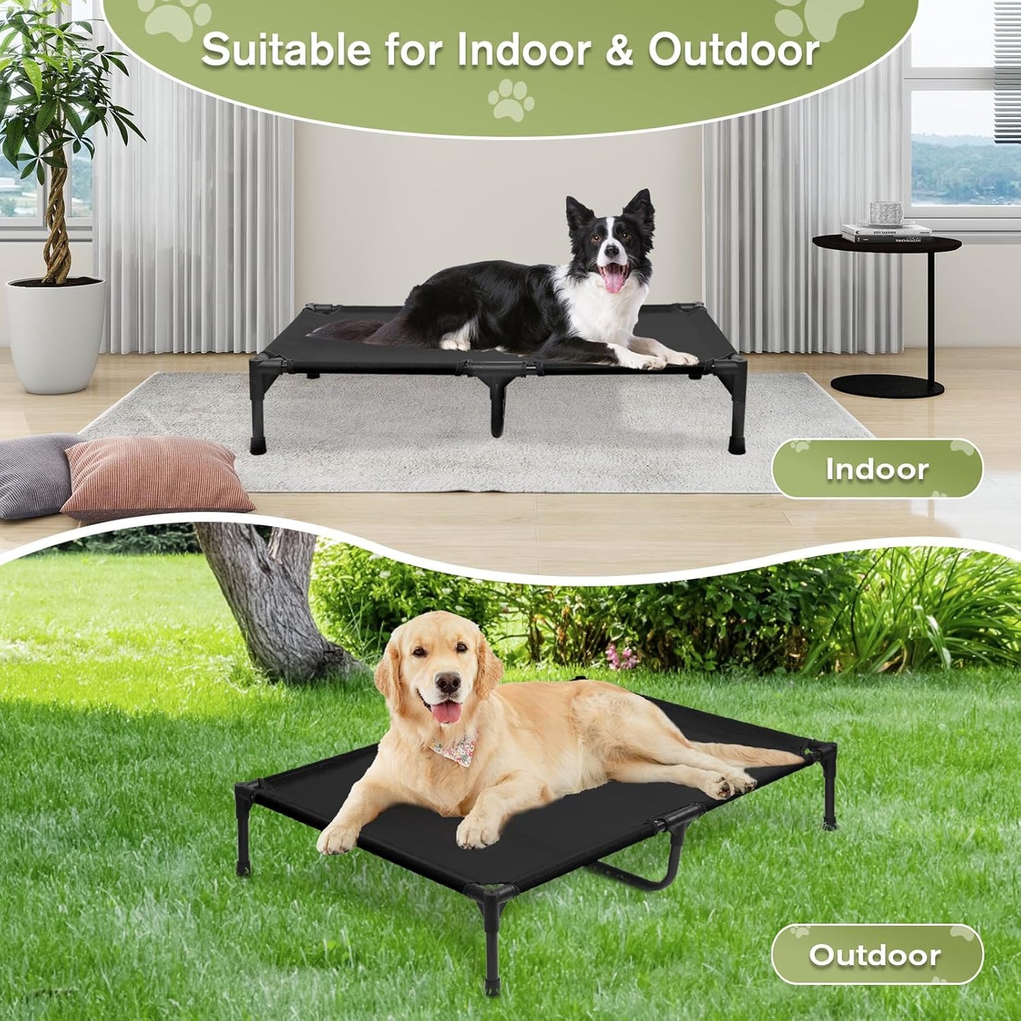 Elevated Dog Bed 42 Inch - Breathable Raised Pet Bed for Large Dogs, Waterproof Dog Cot Bed Easy to Assemble, Durable Portable Pet Cot with Non-Slip Feet, Black