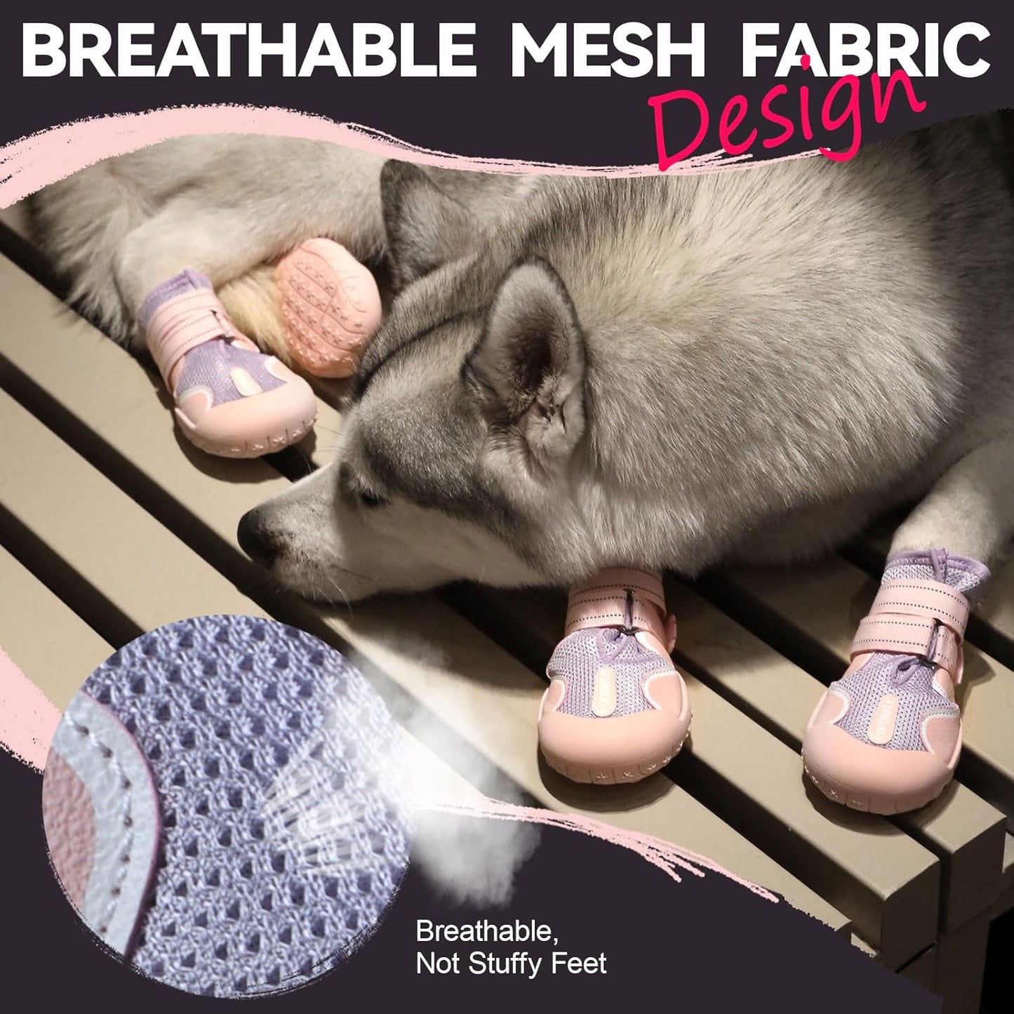 Dog Shoes for Large Small Medium Dogs, Breathable Mesh Dog Boots & Paw Protectors for Summer Hot Pavement Winter Snow, Waterproof Anti-Slip Dog Booties for Hiking Hardwood Floors(Pink-Purple8)