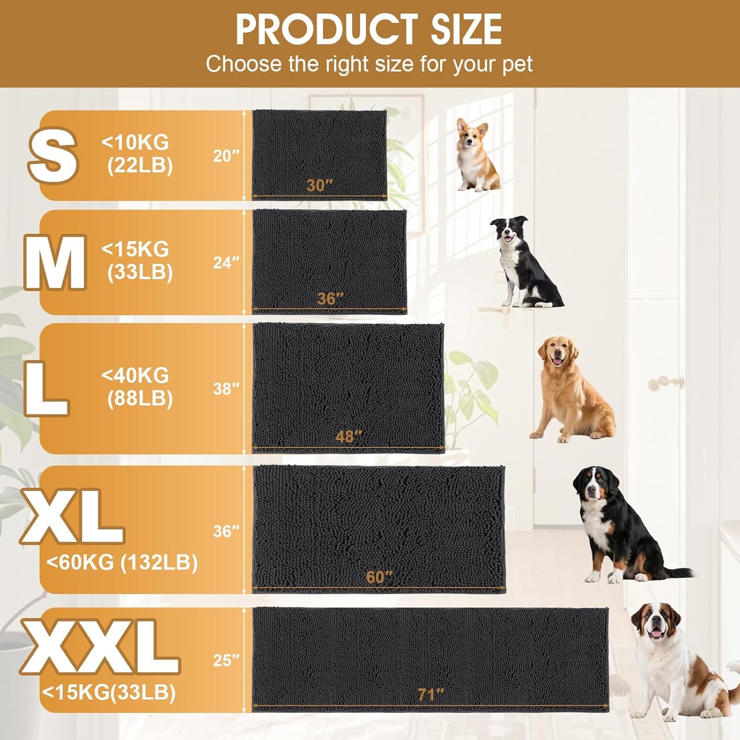 IM HOME Extra Large Dog Door Mats for Muddy Paws, Chenille Absorbent Dog Mats, Non Slip Heavy Mud Mat for Dogs, Soft Pet Mat for Entryway, Mud Paws, Inside Floor,71" x 25", Dark Grey