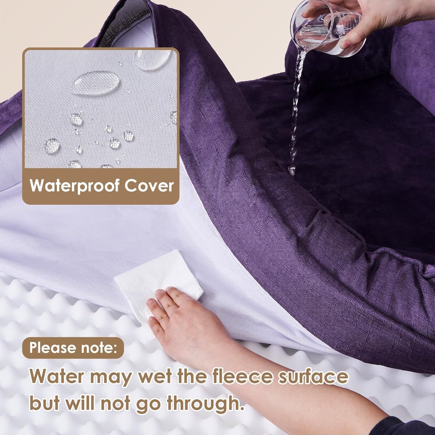 EHEYCIGA Orthopedic XL Dog Beds, Waterproof Memory Foam Dog Bed for Extra Large Dogs, Non-Slip Bottom and Egg-Crate Foam Big Pet Couch Bed with Washable Removable Cover, Purple