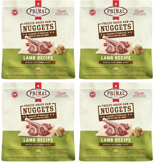 Primal Freeze Dried Raw Dog Food Nuggets, Lamb, Complete & Balanced Meal, Also Use as Topper or Treat, Premium, Healthy, Grain Free, High Protein Raw Dog Food, 14 oz (Pack of 4)