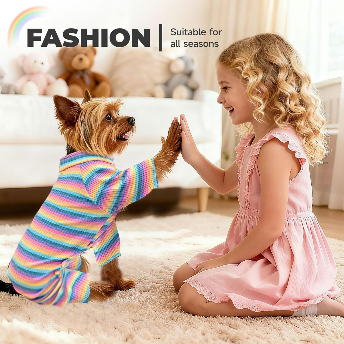 BAEJMJK Striped Dog Pajamas Stretchy Cute Four-Legged Boy Girl Dog Clothes with Sleeves Comfortable Dogs Jumpsuit Colorful Pet Puppy Outfits Apparel for Small Medium Dogs Cats(Pink,Pink,Large)