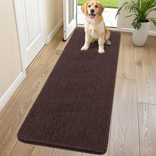 Smiry Dog Door Mat for Muddy Paws 70x24, Absorbs Moisture and Dirt Doormat, Non-Slip Washable Quick Dry Chenille Front Door Mat Indoor Entrance, Entryway Carpet for Inside Floor, Brown