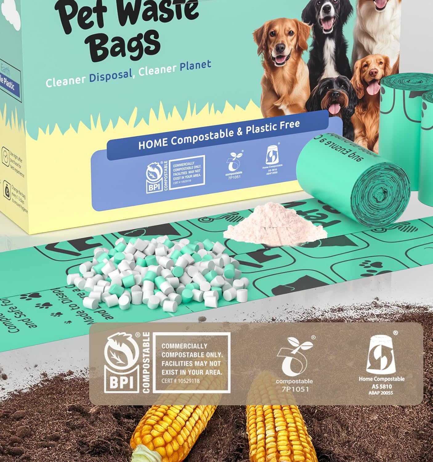 100% Compostable Dog Poop Bags, 270Count Value Pack, BPI Certified, Biodegradable Leakproof Thick Poop Bags for Dogs with Dispenser, Plant-Based, ASTM D6400 & EN 13432 Compliant Pet Waste Bag