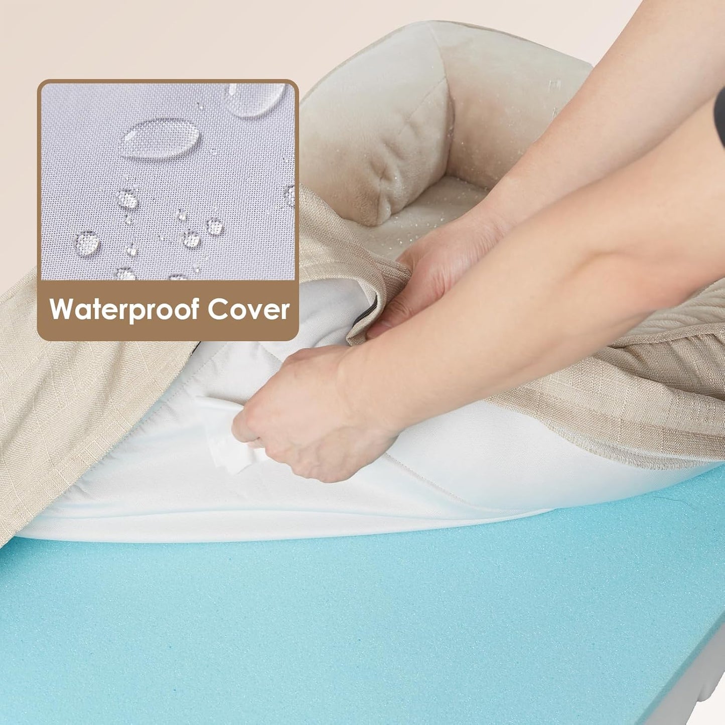 EHEYCIGA Orthopedic Dog Beds for Large Dogs, Waterproof Memory Foam Large Dog Bed with Sides, Non-Slip Bottom and Egg-Crate Foam Pet Couch Bed with Washable Removable Cover, Beige