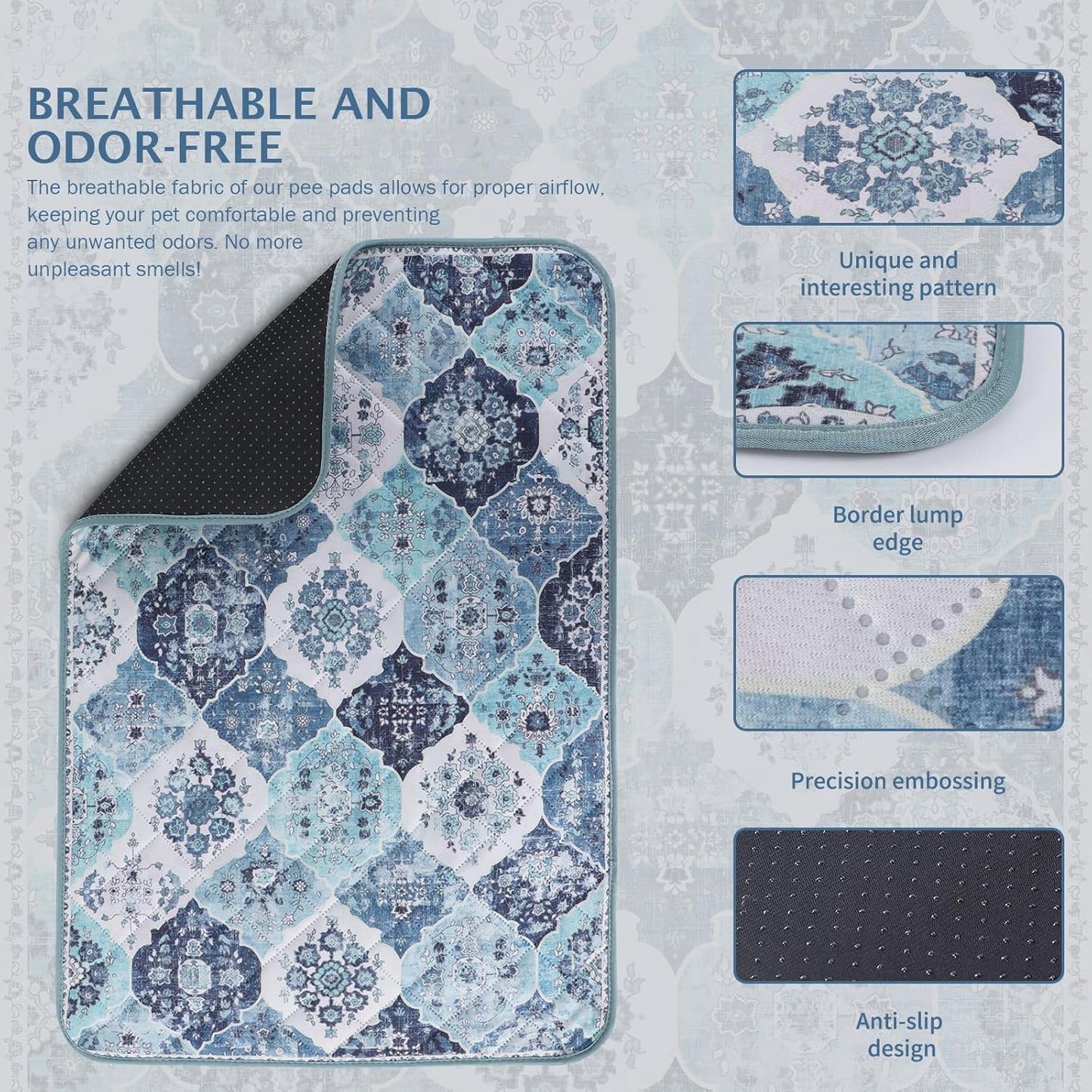 IEUUMLER Washable Pee Pads for Dogs, 1 Pack Reusable Non-Slip Grip, Super Absorbent Waterproof Puppy Pads for Potty Training, Playpen, Crate, Whelping Box EU011 (Blue, 63" x 63")