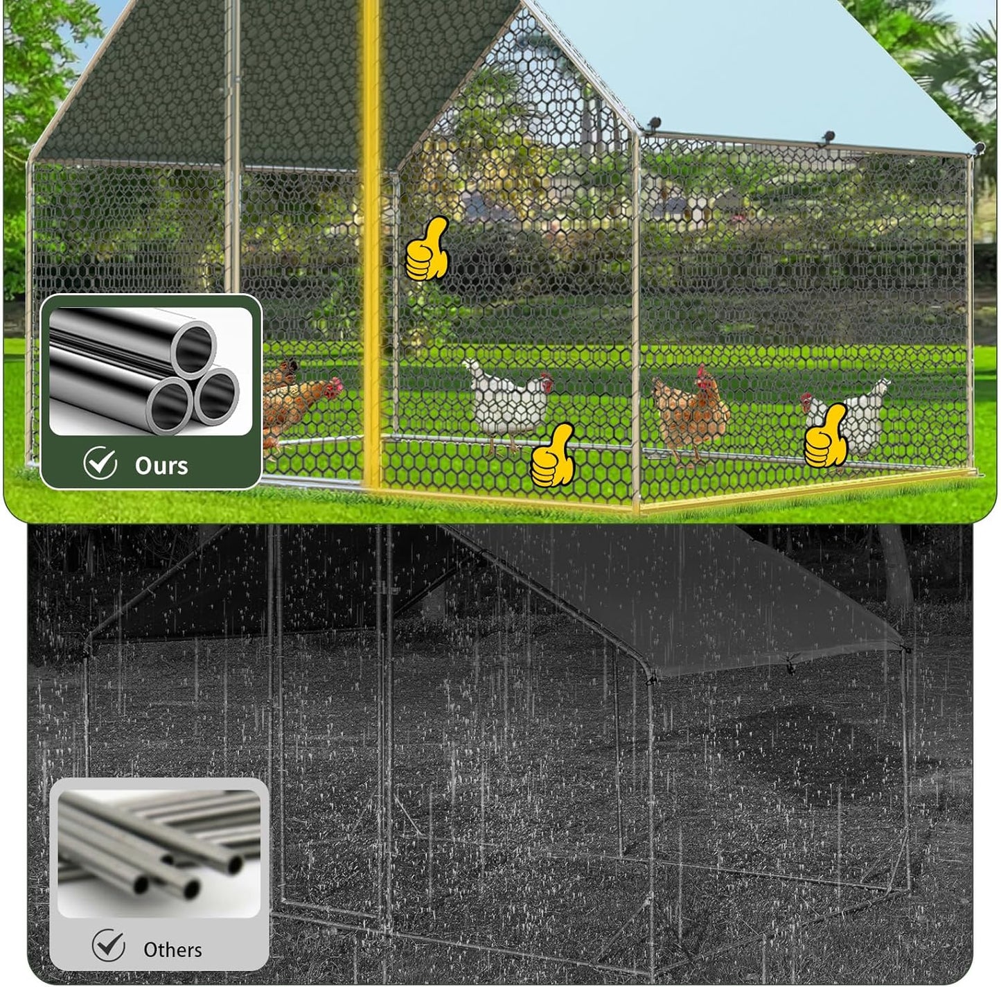 4ever2buy Chicken Runs for Yard with Cover, Large Metal Chicken Run Walk in Metal, Outside Dog Kennel with Roof, Flat Roofed Outdoor Kennel for Cats(9.2’Lx6.23’Wx6.4’H)