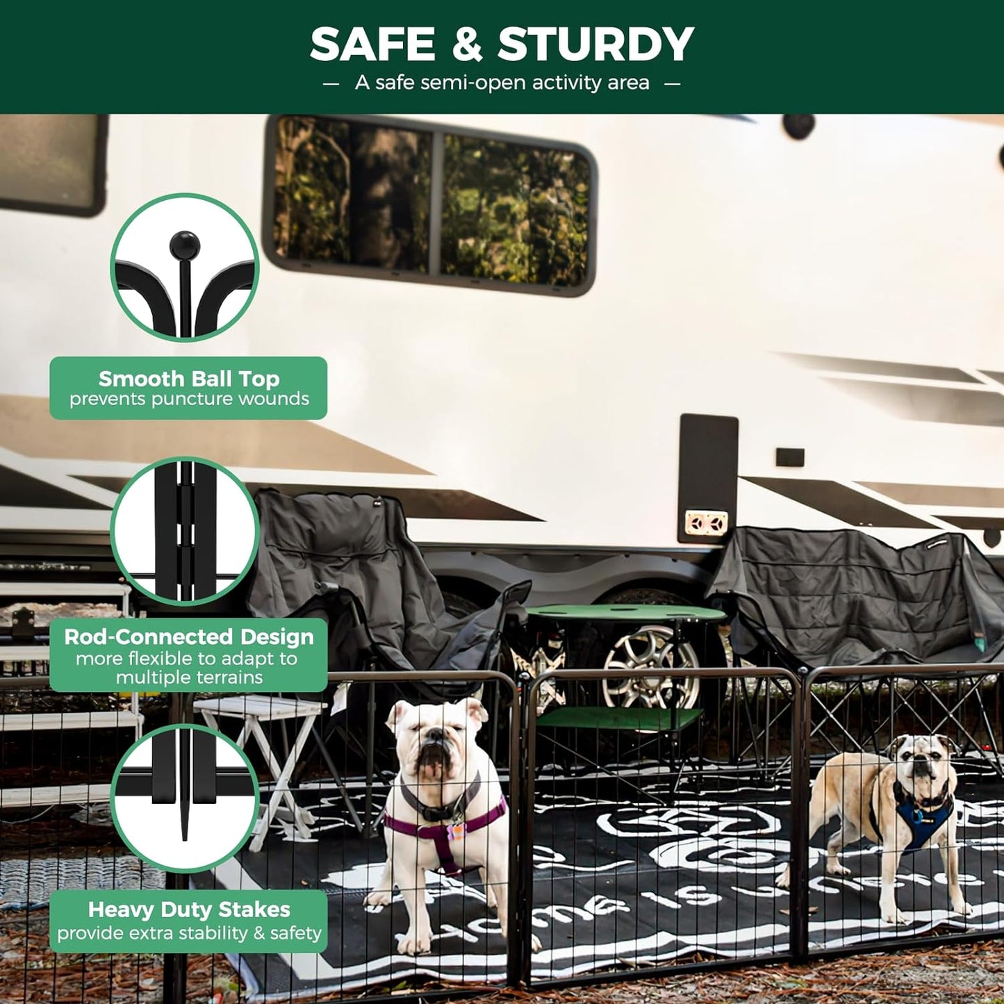 FXW Rollick Unleashed Dog Playpen for Indoor, Yard, RV Camping, 24 inch 24 Panels for Small and Puppy Dogs, Black│Patented