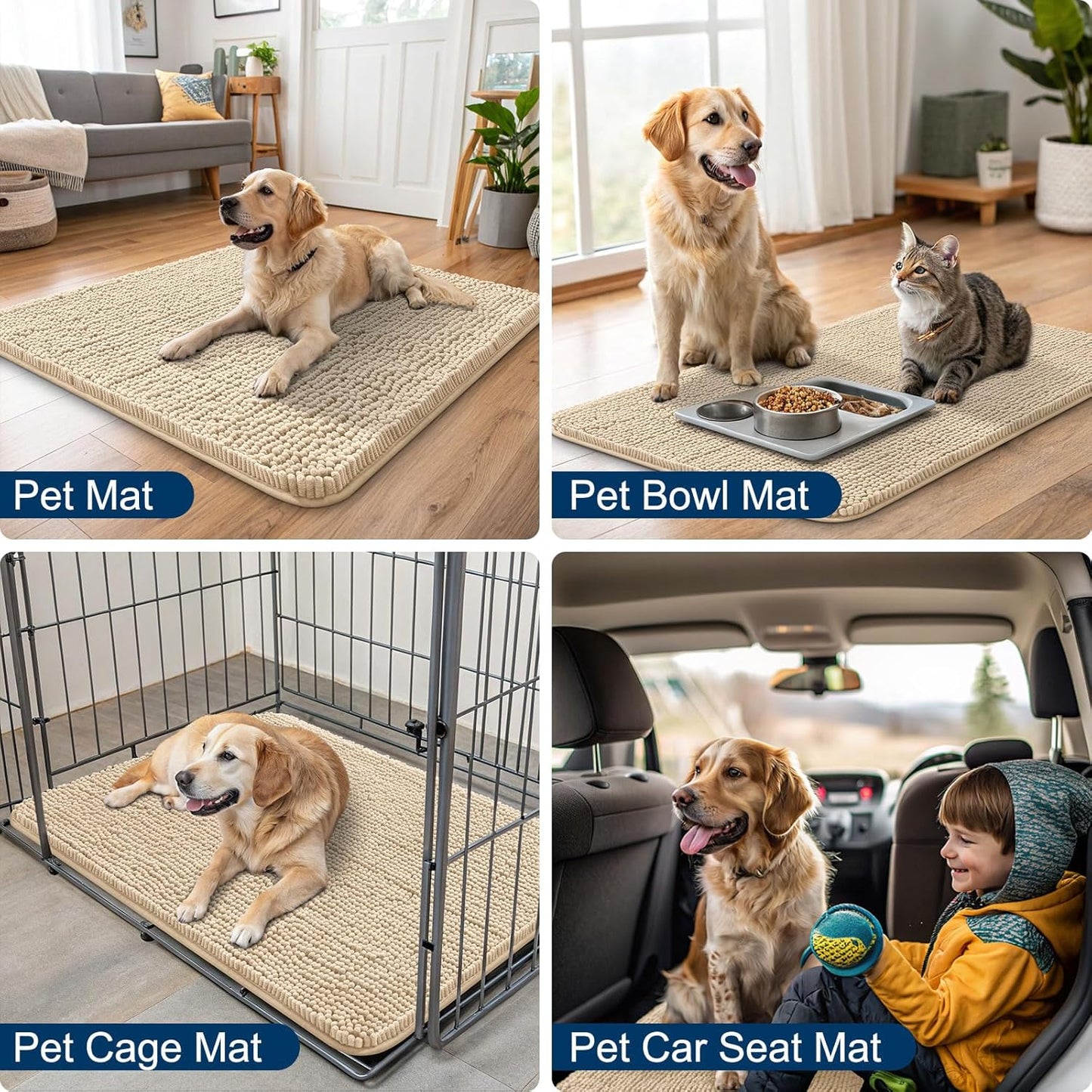 Smiry Dog Door Mat for Muddy Paws 40x24, Absorbs Moisture and Dirt Doormat, Non-Slip Washable Quick Dry Chenille Front Door Mat Indoor Entrance, Entryway Carpet for Inside Floor, Beige