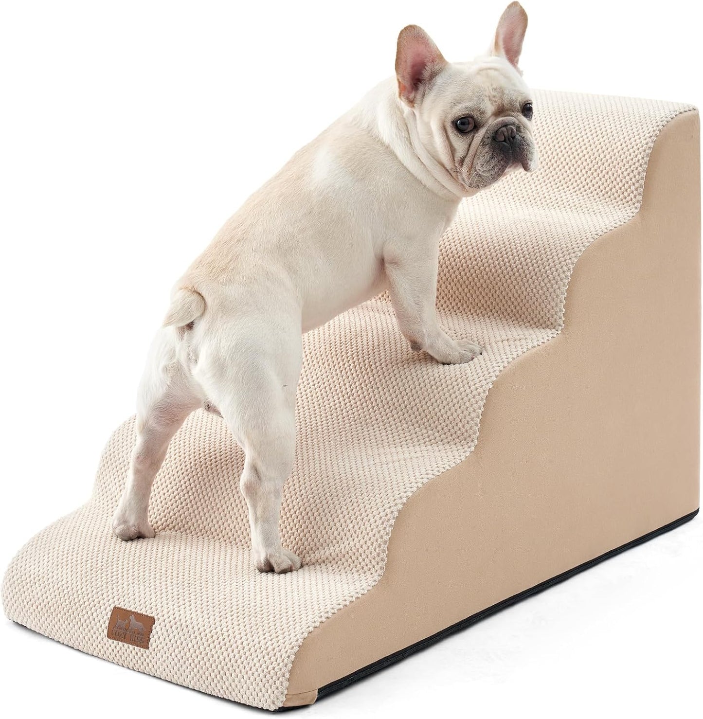 Extra Wide Dog Stairs 19.7" Width, Pet Step for Small Medium/Large Dog, Puppy or Cat, Pet Ramp for High Bed or Car, High Density Foam Ladder, Stable, 5 Step, 19.7x33x22.4 in, Beige