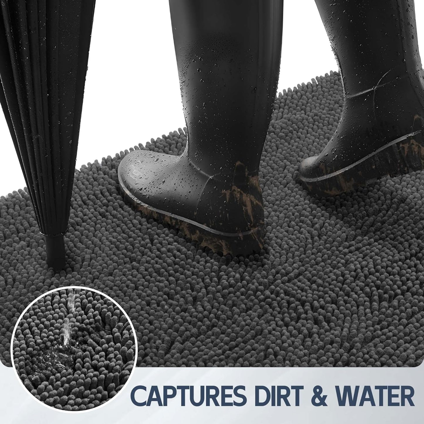 Dog Door Mat for Muddy Paws, 72" x 48" Chenille Absorbent Front Door Mat Inside, Large Runner Mud Mat for Dogs, Trap Dirt Washable Non Slip Outdoor Indoor Entrance Doormats, Grey