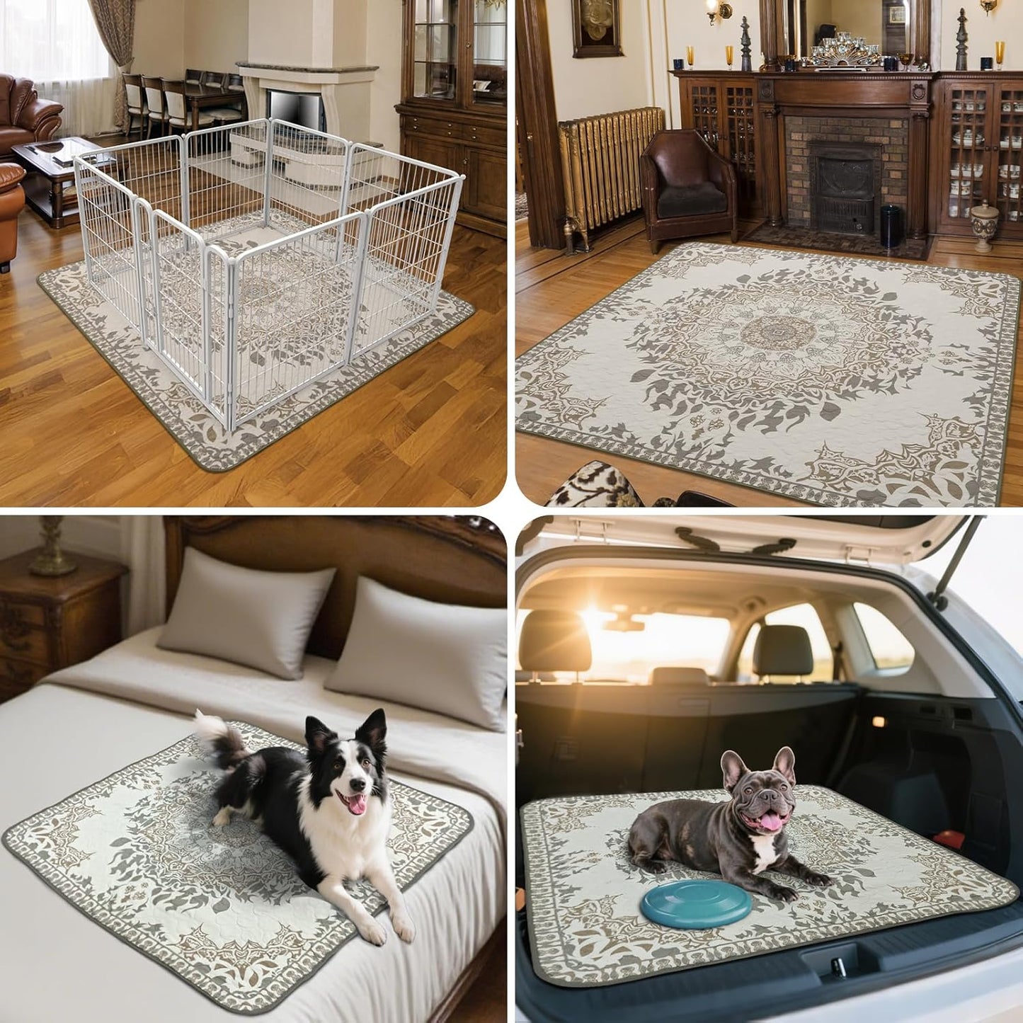 FXW Washable Pee Pads for Dogs, Puppy Pads with Super Absorbent, Specifically Designed for FXW Rollick/Homeplus 24 inch 6 Panels Dog Pen, 63" × 39" Rectangle, Boho, 1 Pack