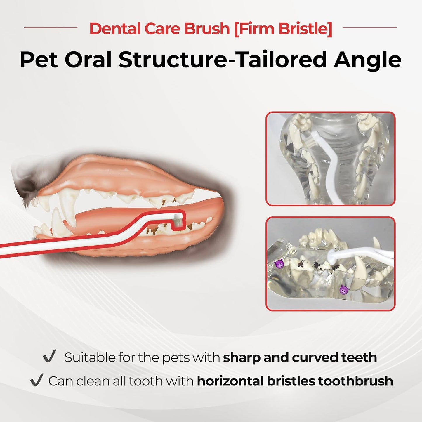 JAYU PET Dental Care Brush (Firm Bristles) 3ea - Resilient Dog Toothbrush, Cat Toothbrush for Tartar & Plaque Removal, Horizontal Head and S-Curved Body