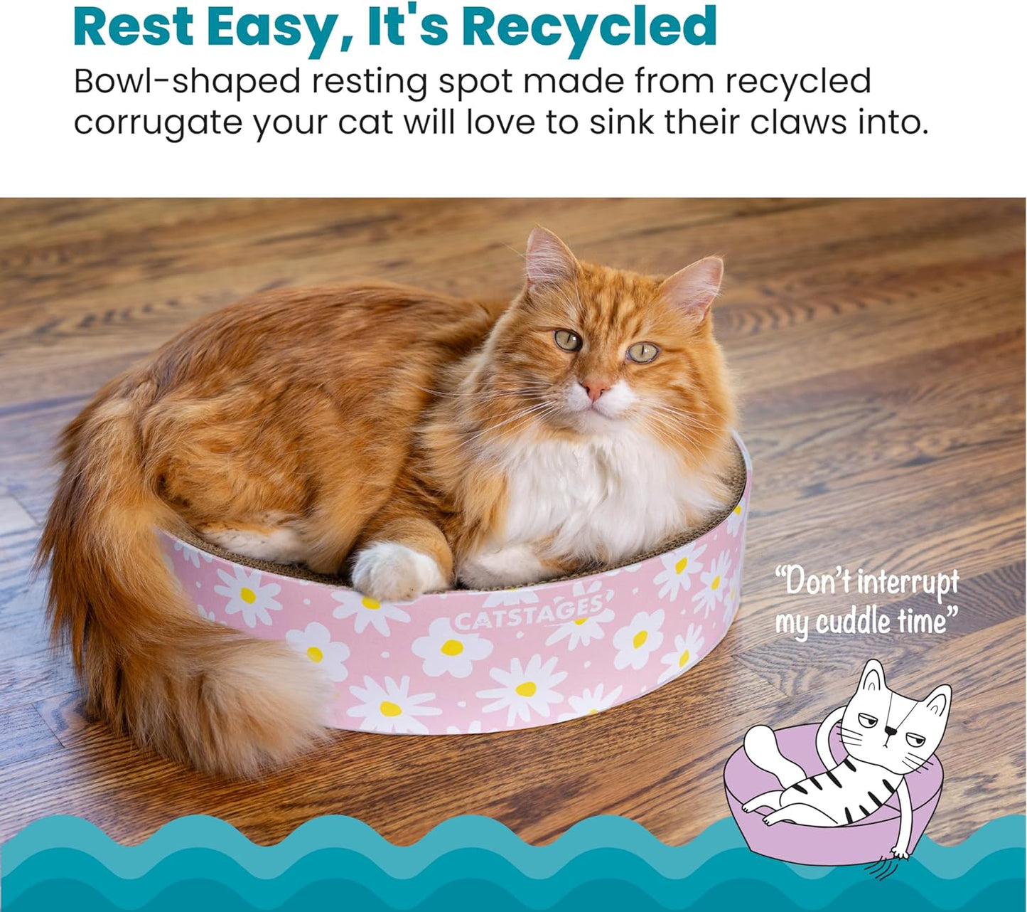 Catstages Scratch & Snuggle Daisy Two-in-One Corrugated Cat Scratcher and Lounging Spot, Floral Design, Pink