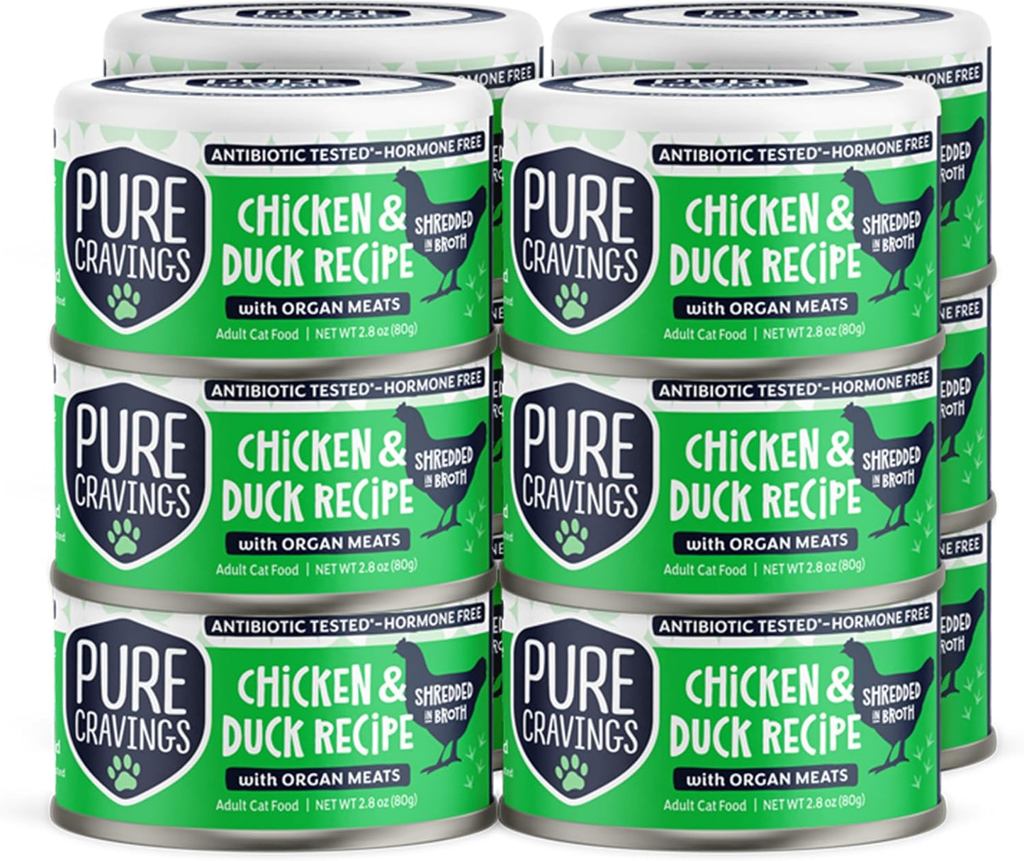 Chicken and Duck Recipe in Broth, Shredded Wet Cat Food, Grain-Free Protein, Non-GMO, 12 Pack