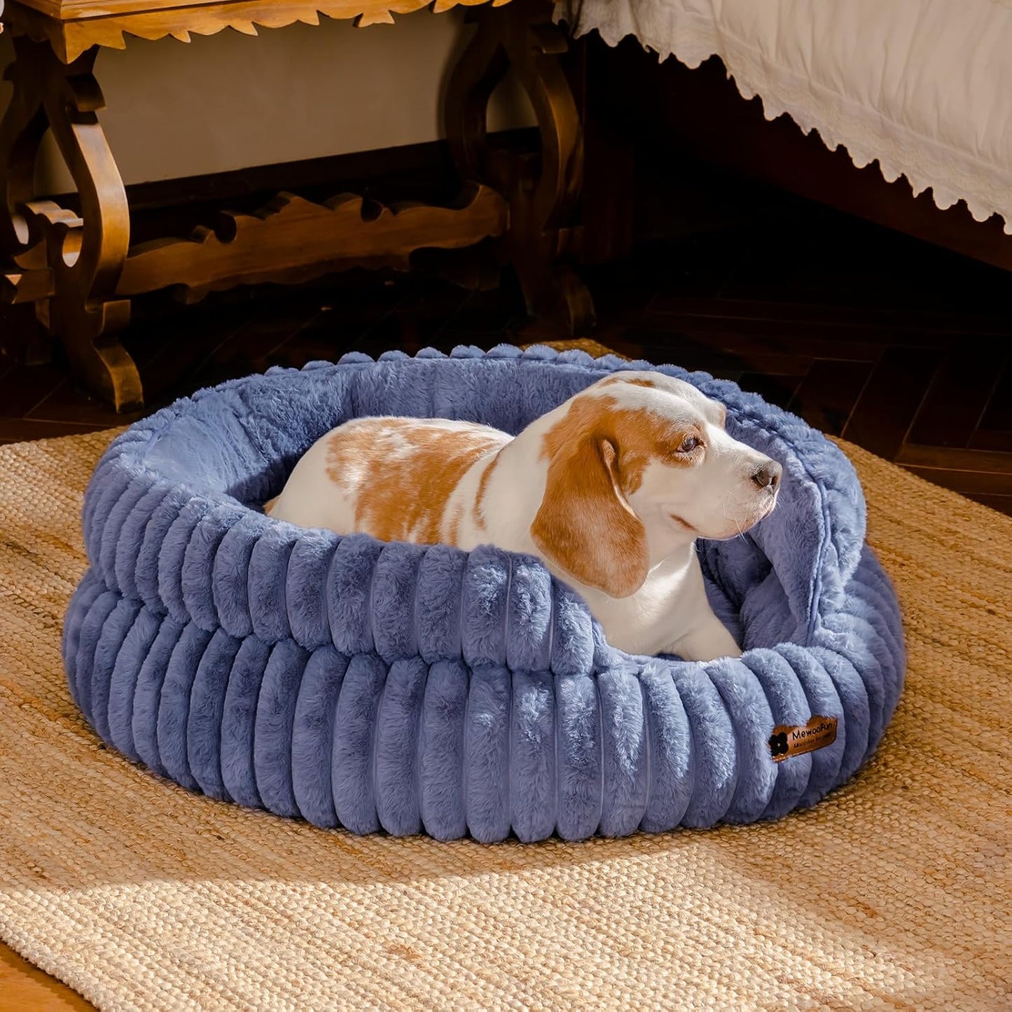 MEWOOFUN Dog Bed for Medium Dogs, Washable Large Cat Beds for Indoor Cats, Donut Pet Bed for Dogs and Cats with Anti-Slip Bottom (Blue, 27"x27"x10")