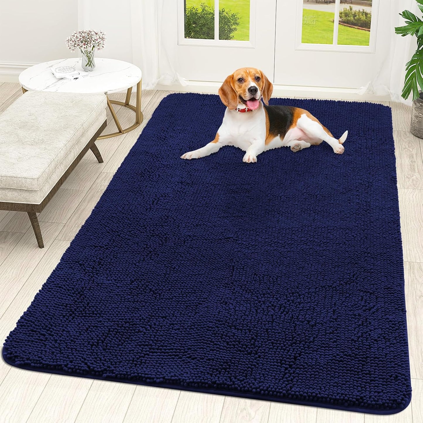 OLANLY Dog Door Mat for Muddy Paws 70x46, Absorbs Moisture and Dirt, Absorbent Non-Slip Washable Doormat, Quick Dry Chenille Mud Mat for Dogs, Entry Indoor Entryway Carpet for Inside Floor, Navy Blue