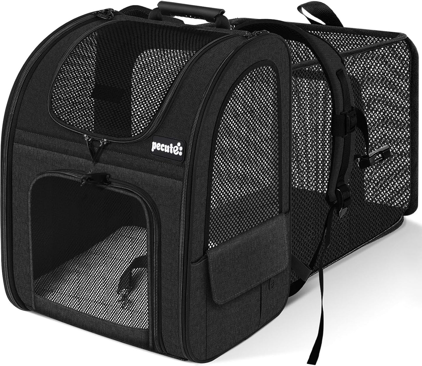 Pecute Cat Carrier Backpacks, Expandable Cat Backpack with Breathable Mesh, Pet Carrier Backpack for Cats Small Dogs Puppies Up to 18 Lbs, Dog Carrier Backpack Great for Travel Hiking Camping Outdoor