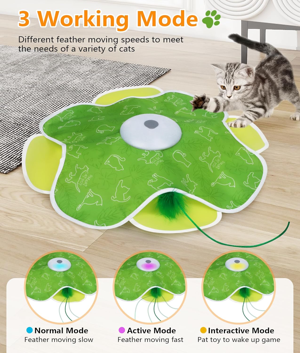 Interactive Cat Toy, Rechargeable Cat Toys for Bored Indoor Adult Cats, Hide and Seek Cat Toy with Motion Activated, Feather Toys, Chirping, Exercise Toys for Indoor Bored Adult Cats