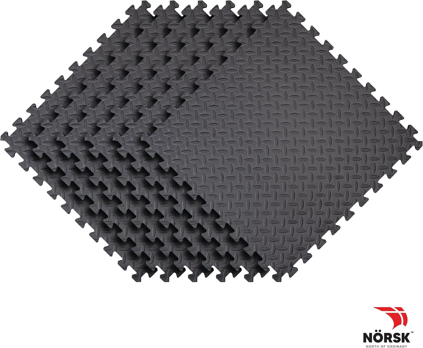 Norsk Foam Floor Gym Mats with Interlocking Tiles, .47" Thick, 24"x24", 24-Pack, 96 Square Feet, Diamond Plate Design, Grey