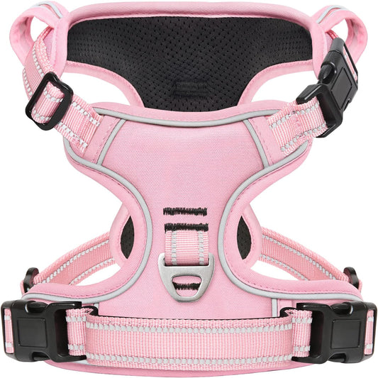 Timos Dog Harness, 3 Snap Buckles No-Pull Soft Padded Dog Vest with 2 Metal Leash Clips, Adjustable Reflective No Choke Pet Harness with Easy Control Handle for Large Dogs,Pale Pink,L