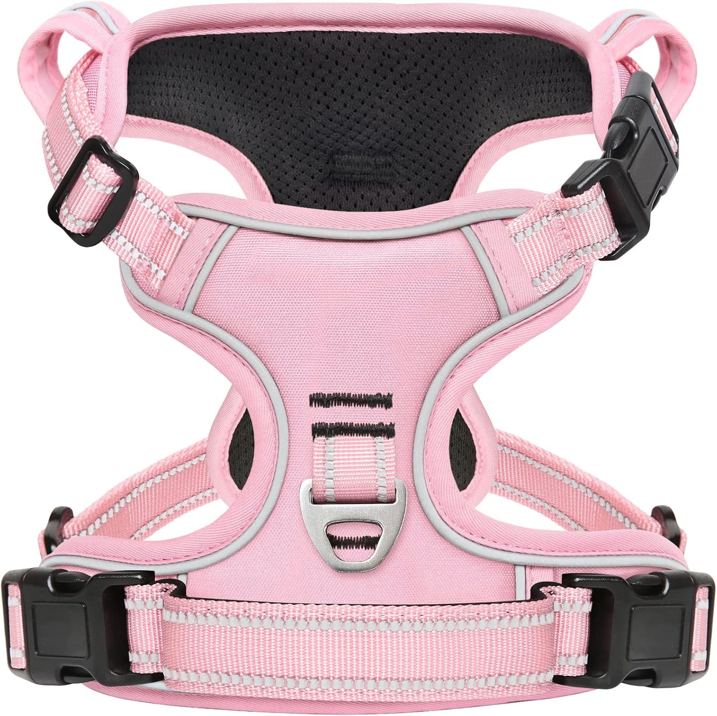 Timos Dog Harness, 3 Snap Buckles No-Pull Soft Padded Dog Vest with 2 Metal Leash Clips, Adjustable Reflective No Choke Pet Harness with Easy Control Handle for Medium Dogs,Pale Pink,M