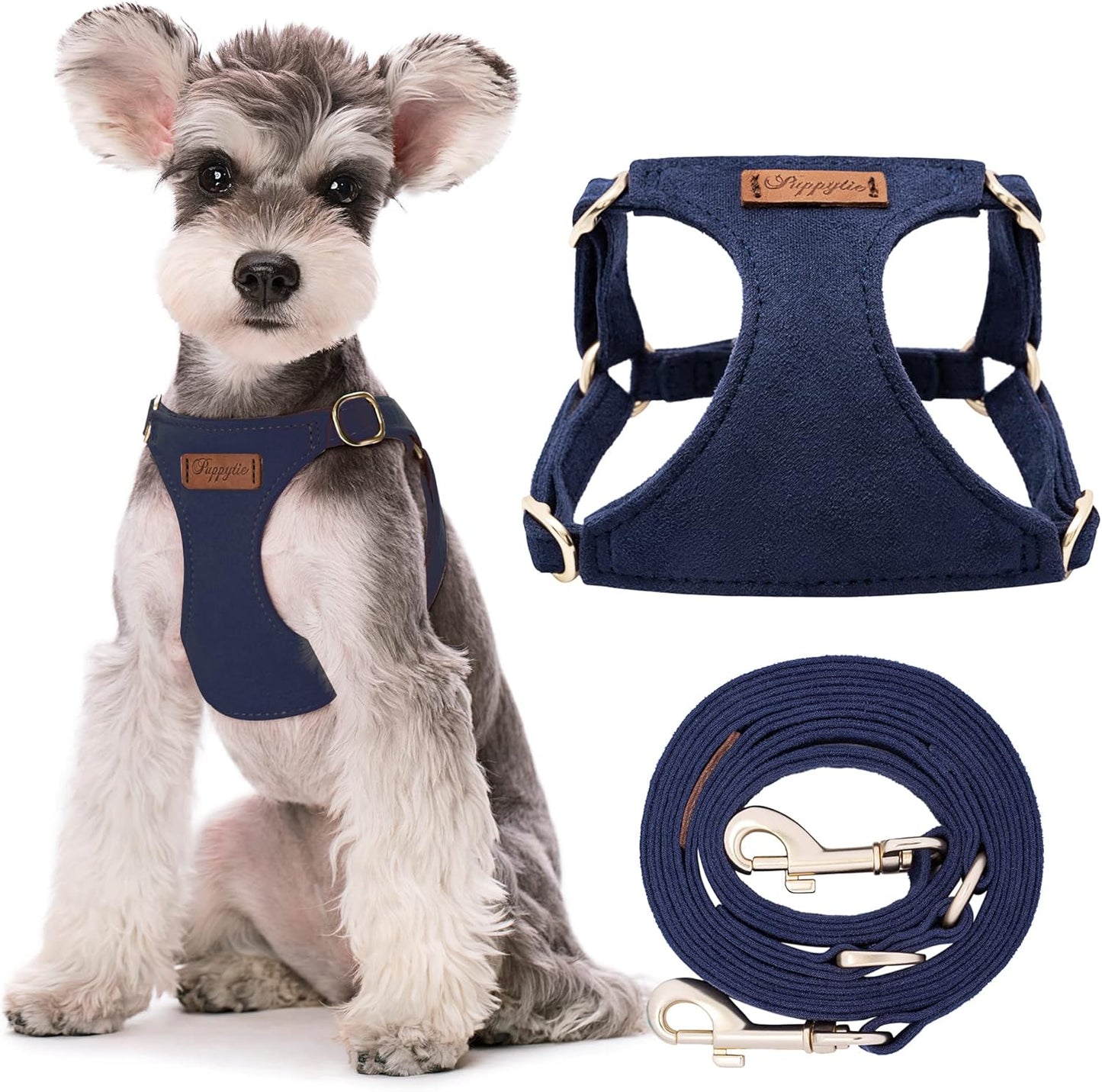 Puppytie No Pull Dog Harness with Multifunction Dog Leash,Soft Adjustable No Choke Escape Proof Pet Harness Vest for Medium Dogs or Large Dogs,Navy,M