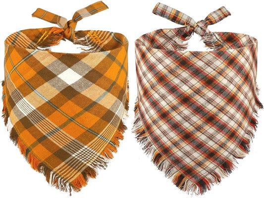 Kytely 2 Pack Fall Dog Bandanas X-Large Thanksgiving Dog Bandana Orange Plaid Pet Scarf for Boy and Girl Triangle Bibs for Large XL Dogs