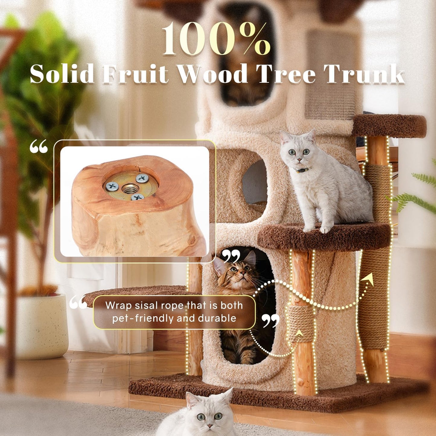 69.69'' Modern Cat Tree for Indoor Cats Large Adult, Luxury Cat Tower with Scratching Post, Multi Level Spacious Condo, Heavy Duty Kitty House, Sturdy Cat Activity Center for Large Cat
