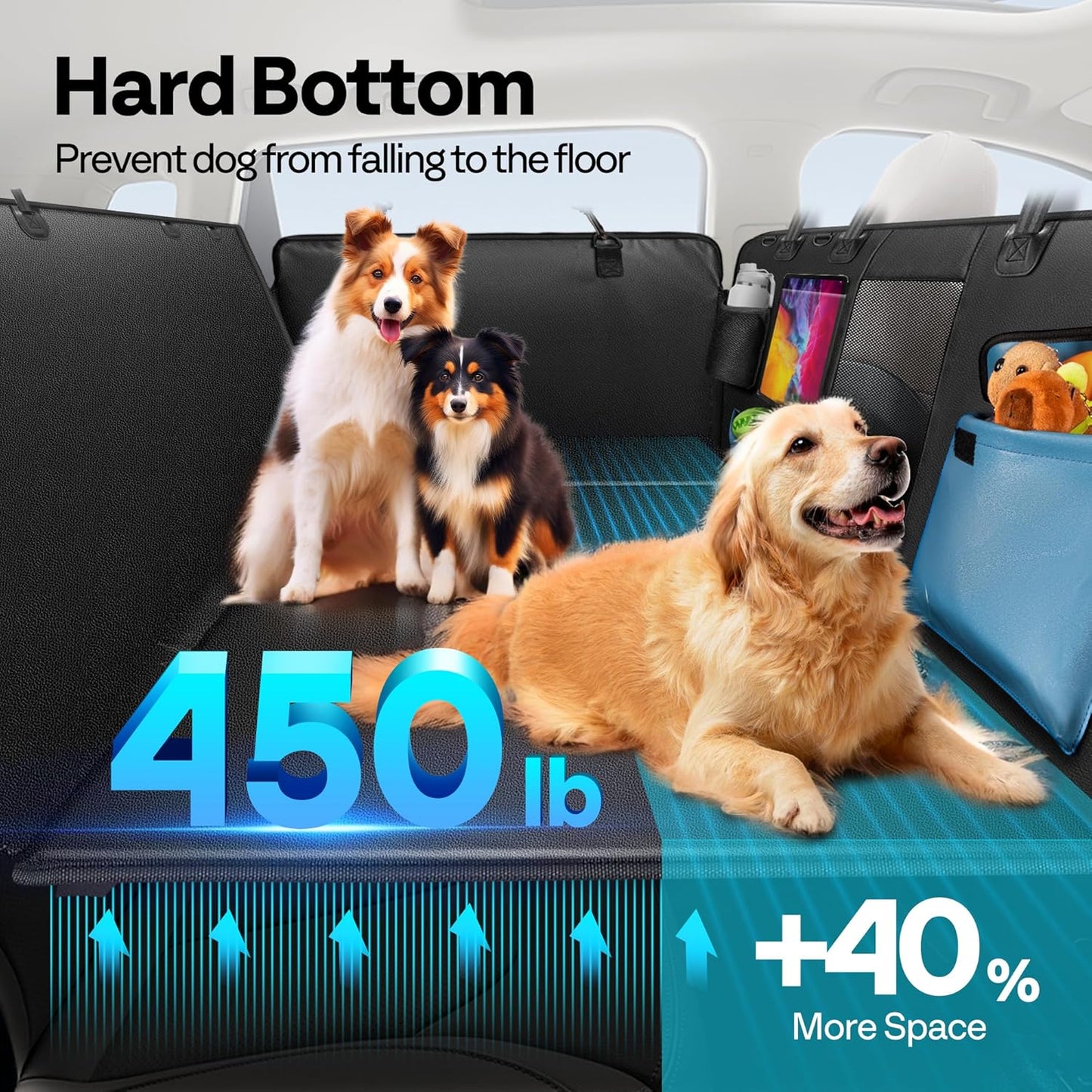 Back Seat Pet Cover for Dogs 59", Upgraded PU Leather Back Seat Extender with Hard Bottom Holds 400LBS, Waterproof Anti-Scratch, Dog Backseat Cover for Cars, SUV & Small Truck