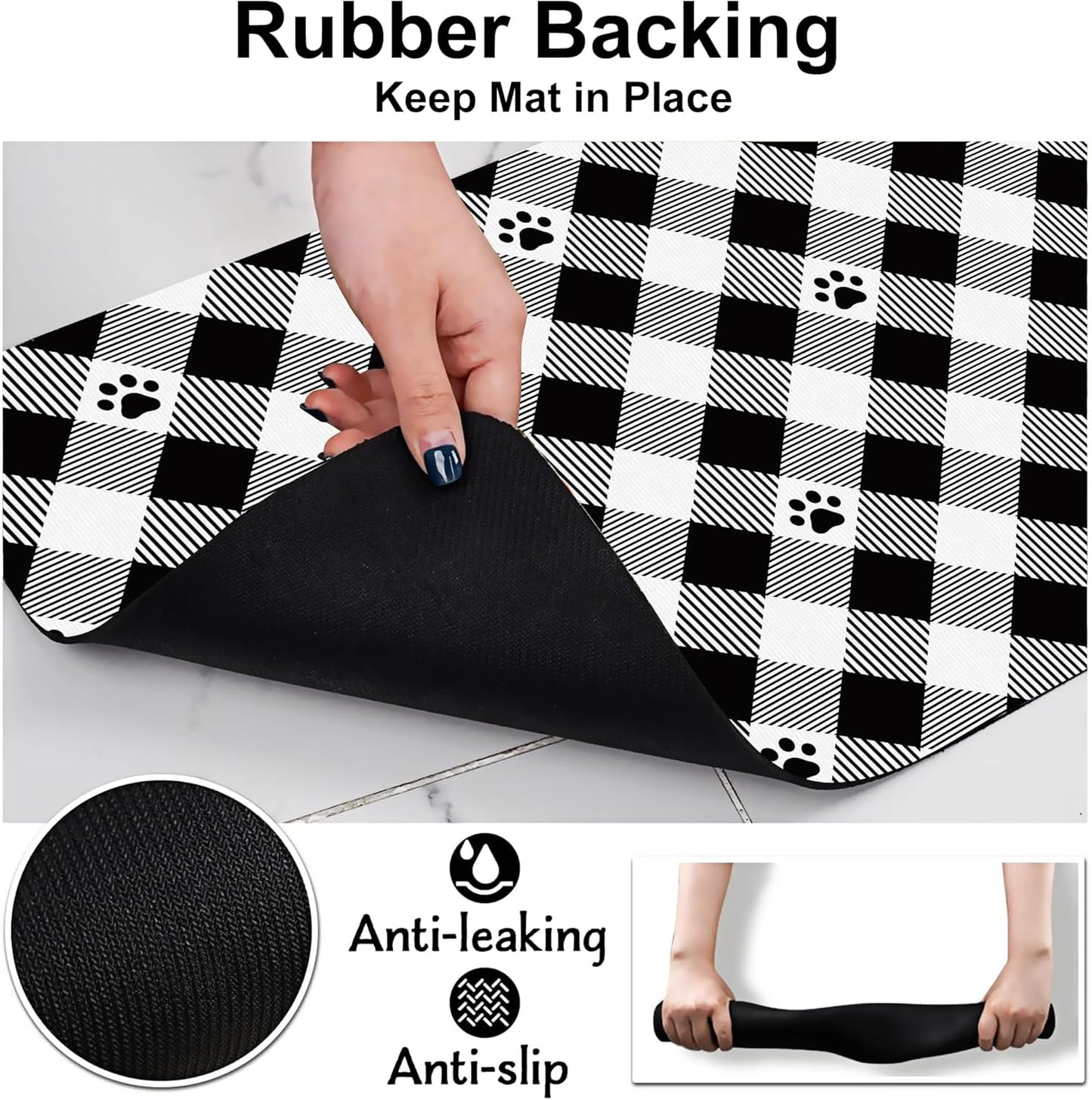 Cat Checked Plaid Dog Food Mat-Absorbent Pet Feeding Mat for Food and Water Bowl, Quick Dry Dog Placemat with Rubber Backing-No Stains Pet Supplies for Messy Drinkers 12"x20"