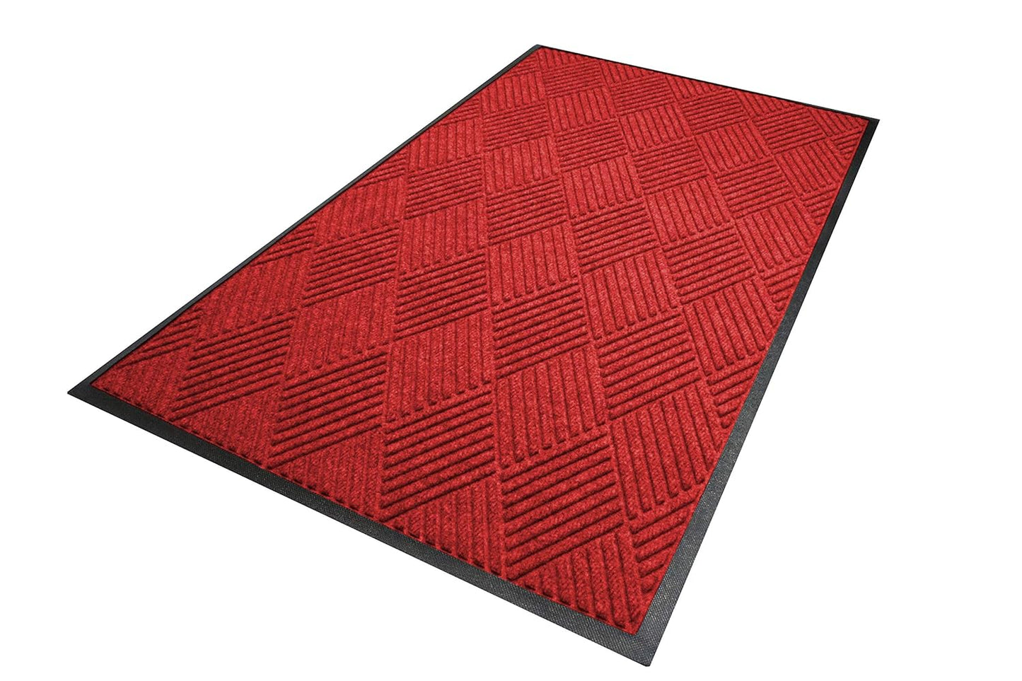WaterHog Diamond | Commercial-Grade Entrance Mat with Rubber Border – Indoor/Outdoor, Quick Drying, Stain Resistant Door Mat (Solid Red, 3' x 10')